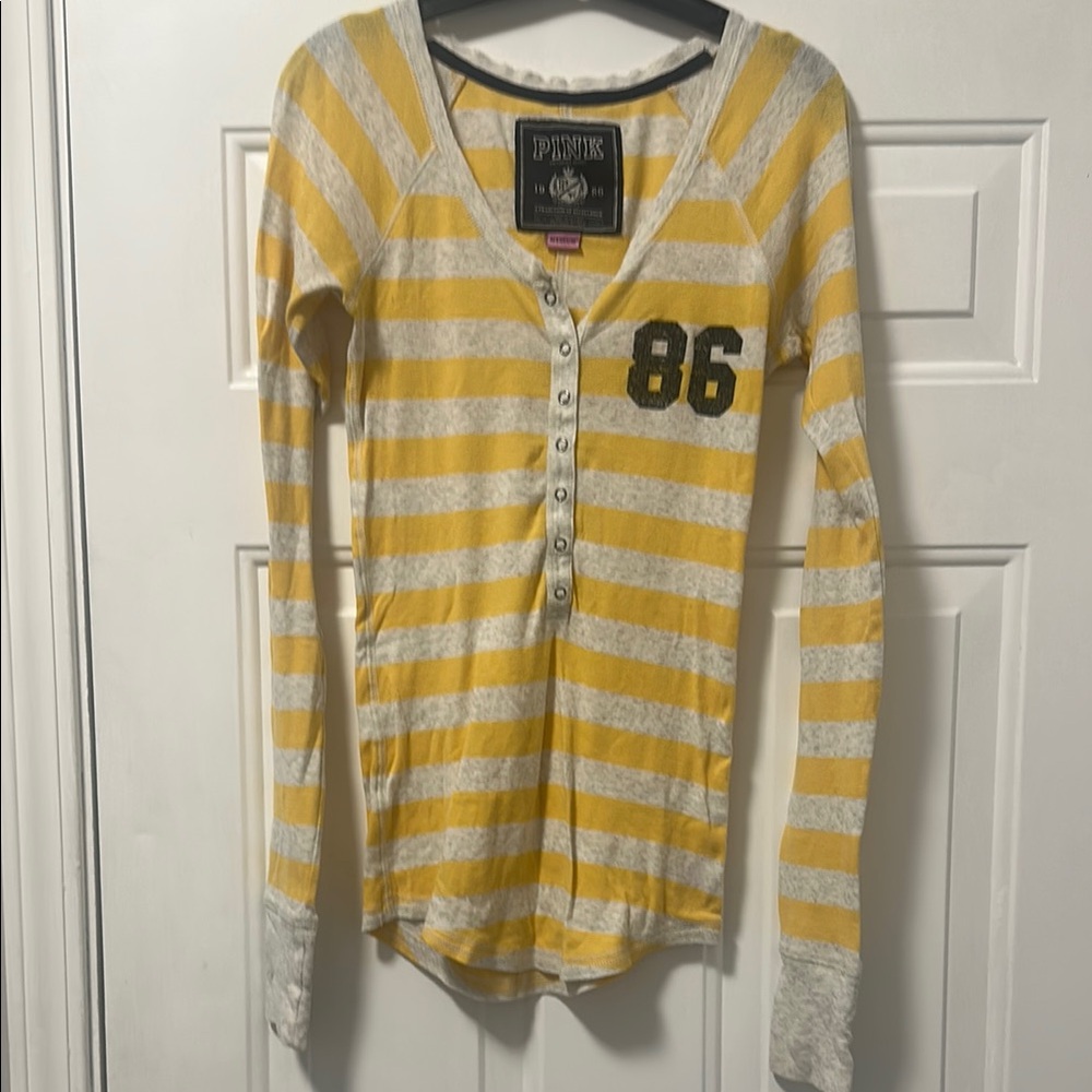 Yellow and Gray Striped Long Sleeve Shirt